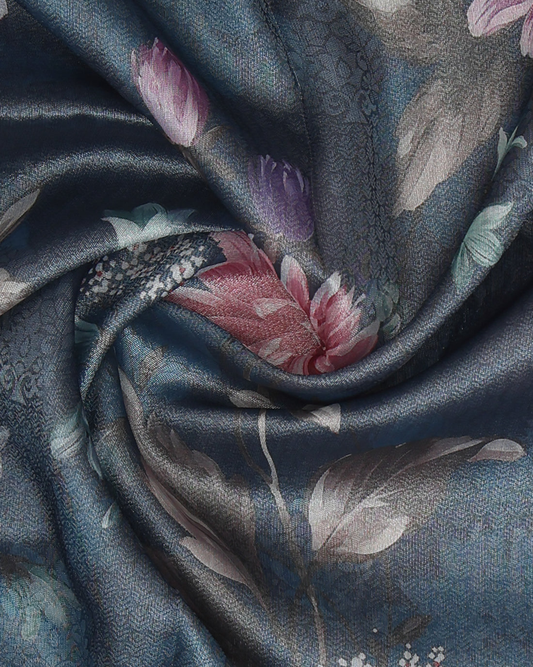Fancy Silk Saree With Bold Floral Prints And Woven Design - Blue