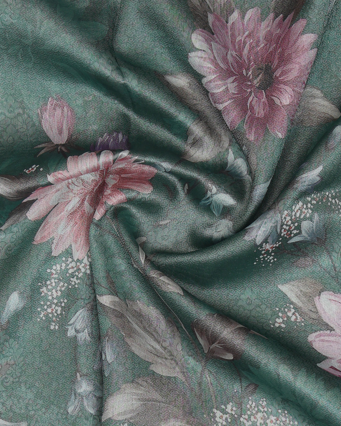 Fancy Silk Saree With Bold Floral Prints And Woven Design - Green