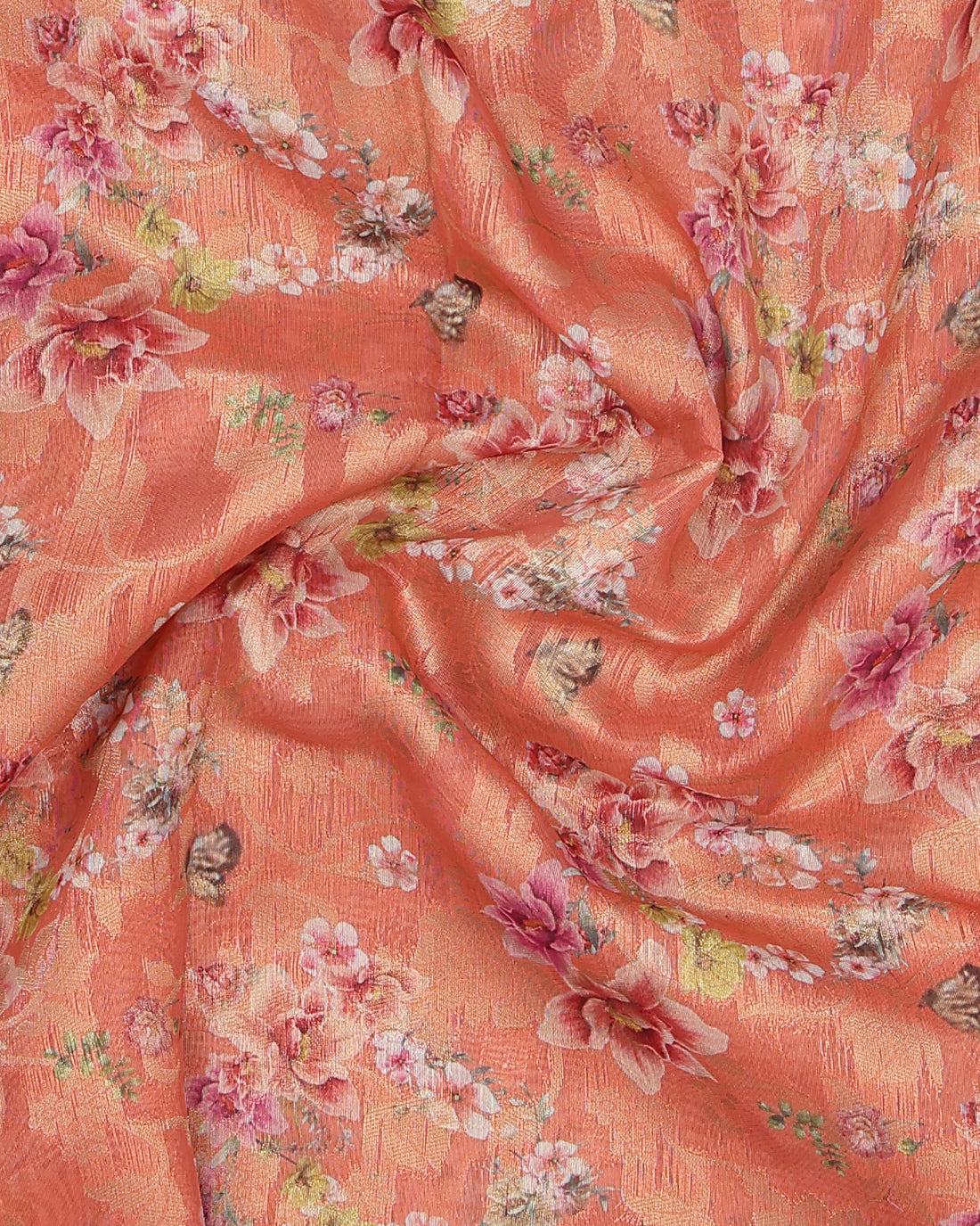 Coral Color Printed Fancy Silk Saree