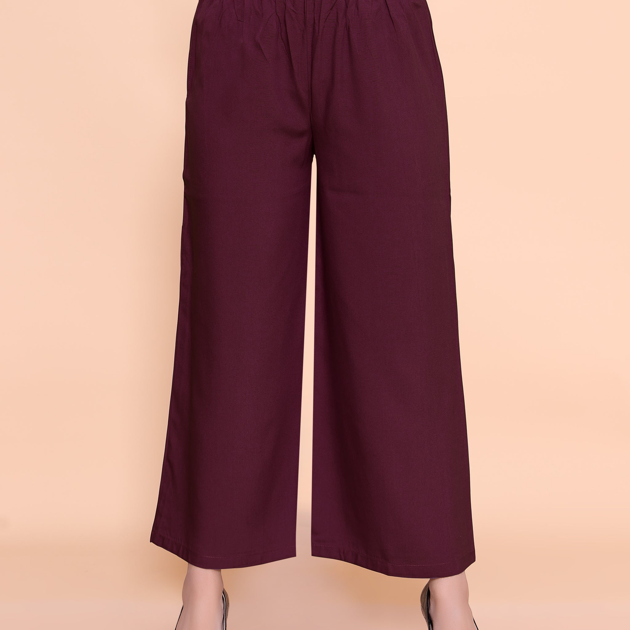 Elegant High-Waist Flared Palazzo Pant - Maroon