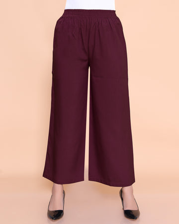 Elegant High-Waist Flared Palazzo Pant - Maroon