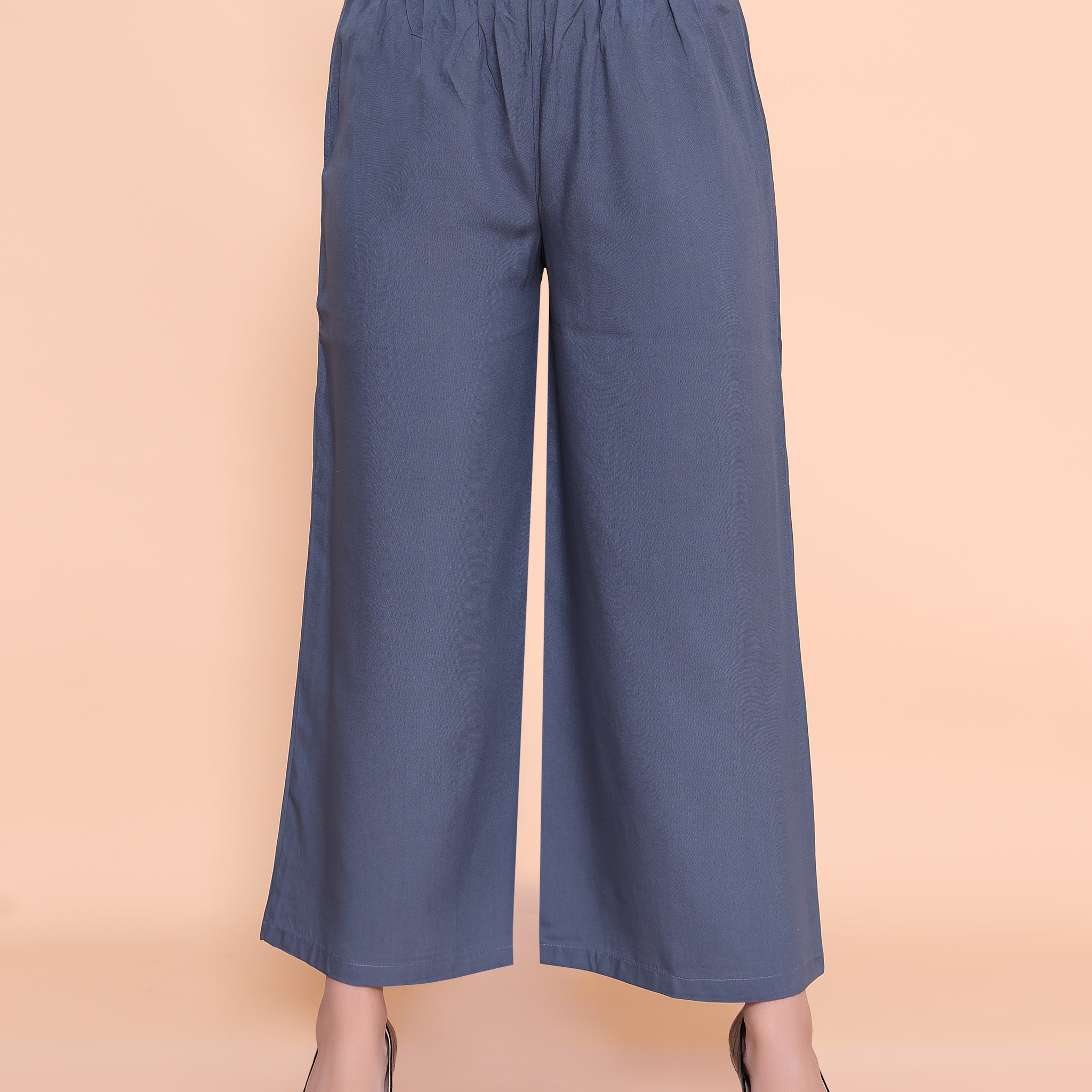 Elegant High-Waist Flared Palazzo Pant - Grey