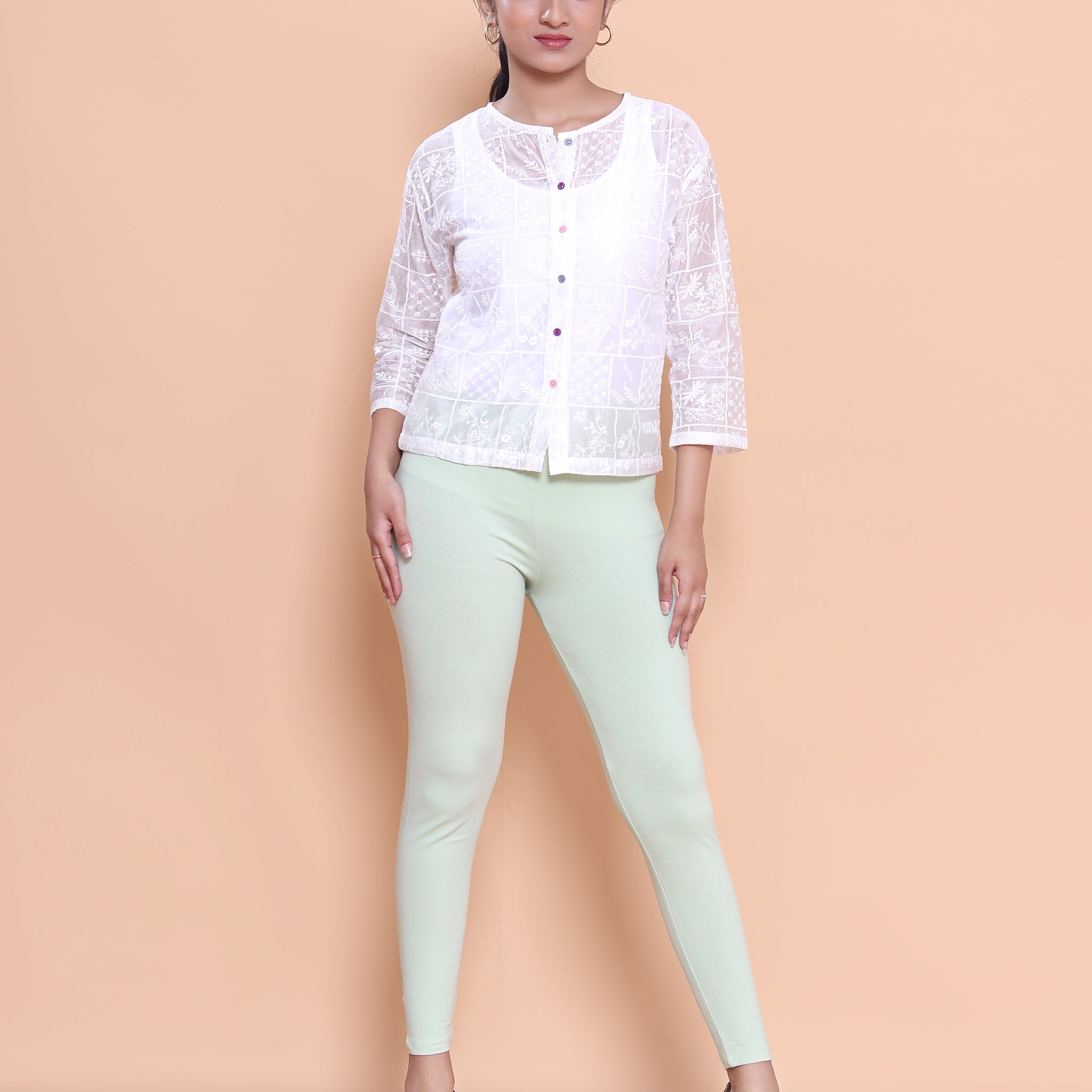 Pista Green Color Leggings S Size