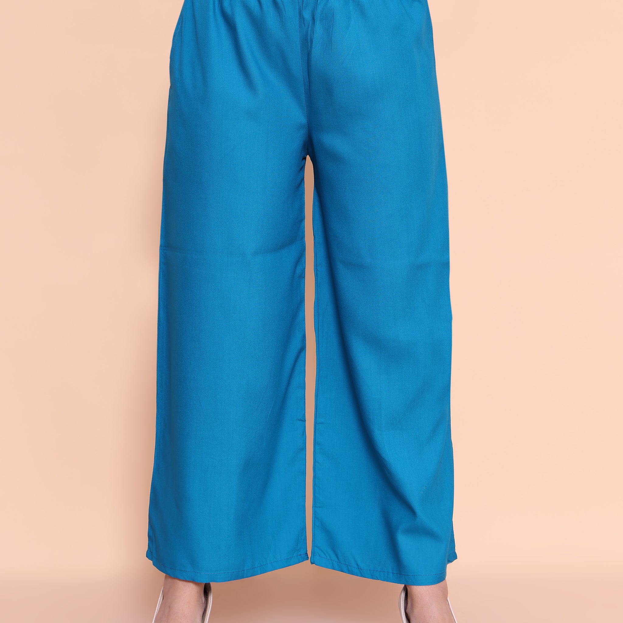 Elegant High-Waist Flared Palazzo Pants -Blue