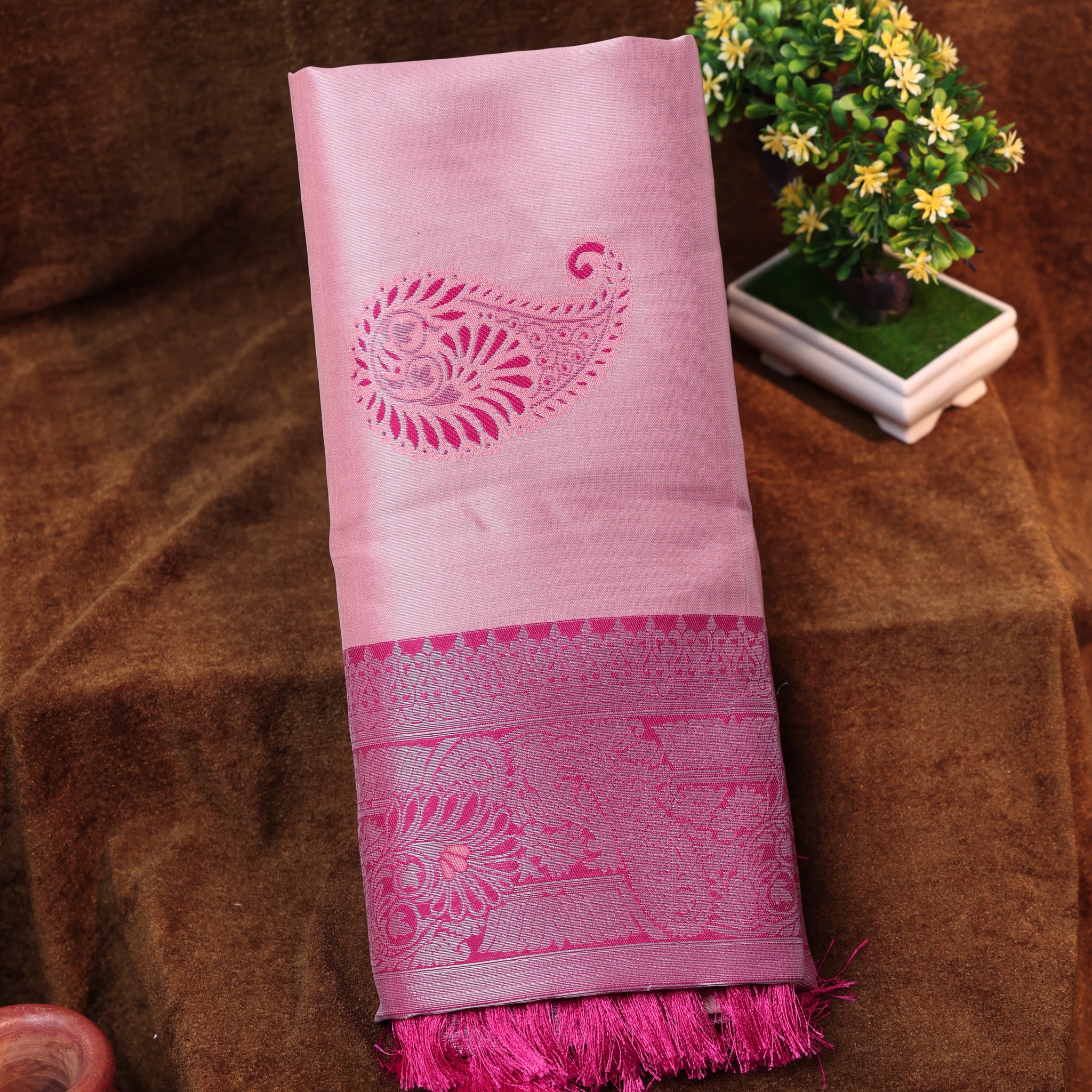 Pink Color Lichi Silk Saree