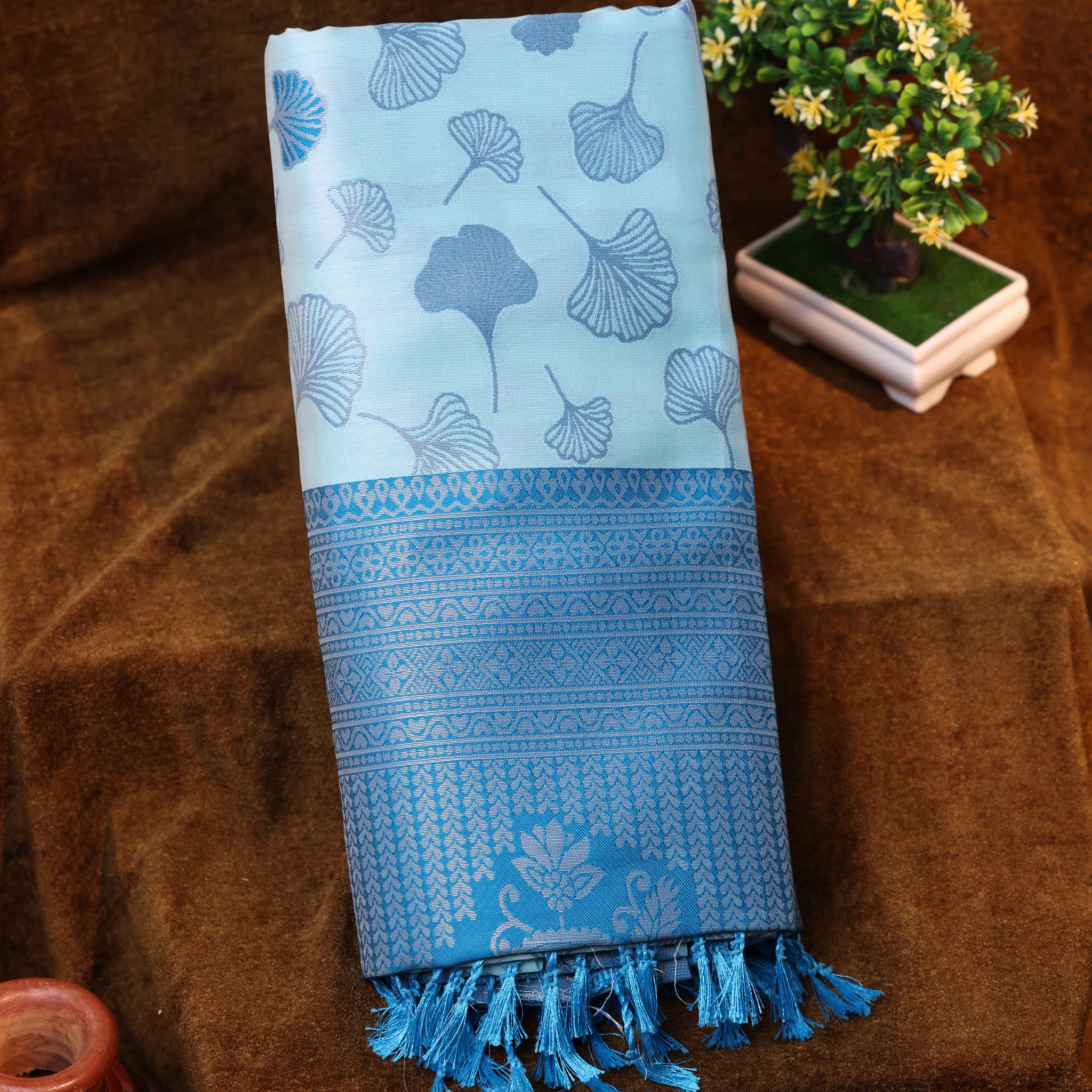 Light Blue Color Lichi Silk Saree