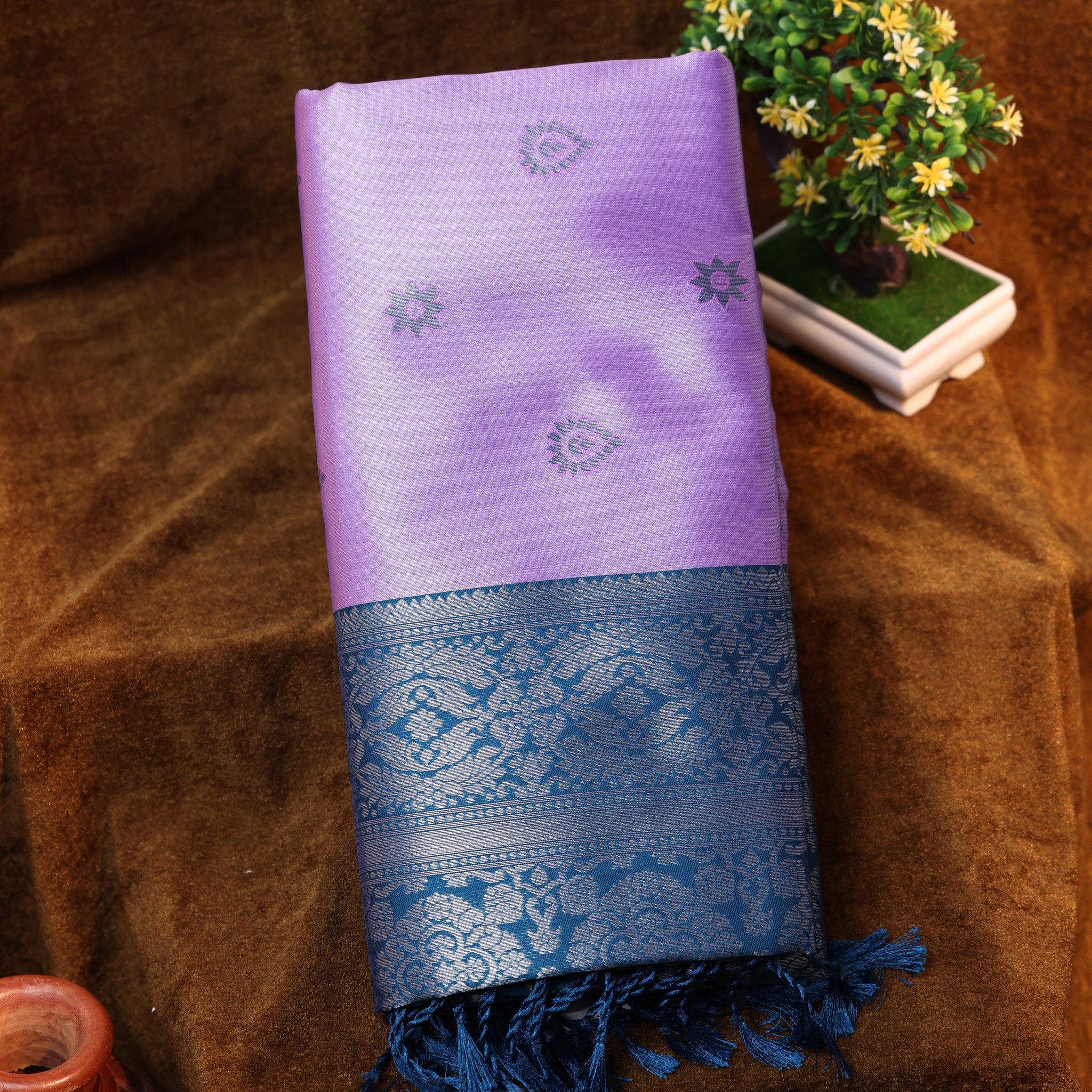Lavender Color Lichi Silk Saree