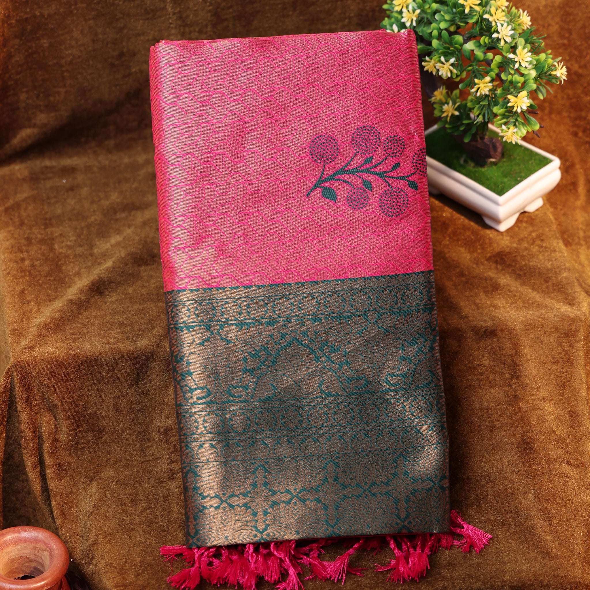Dark Pink Color Lichi Silk Saree