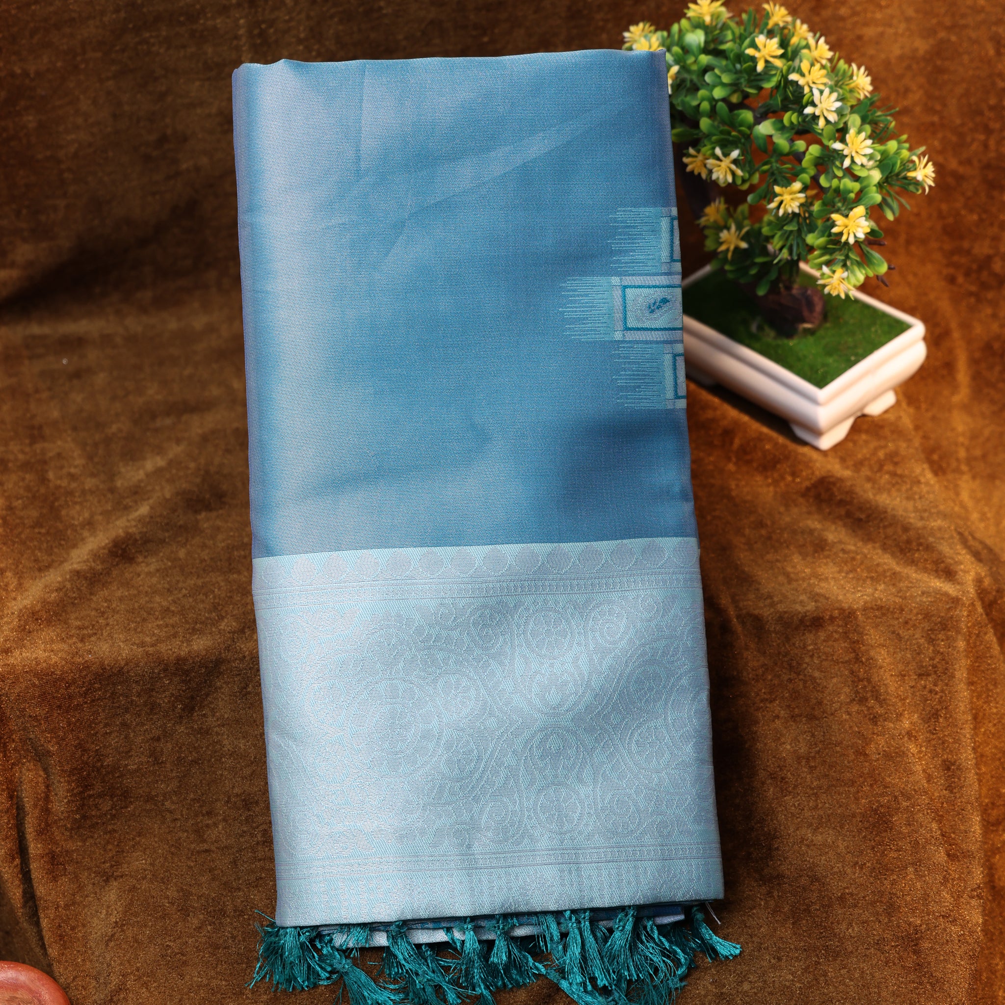 Light Blue Color Lichi Silk Saree