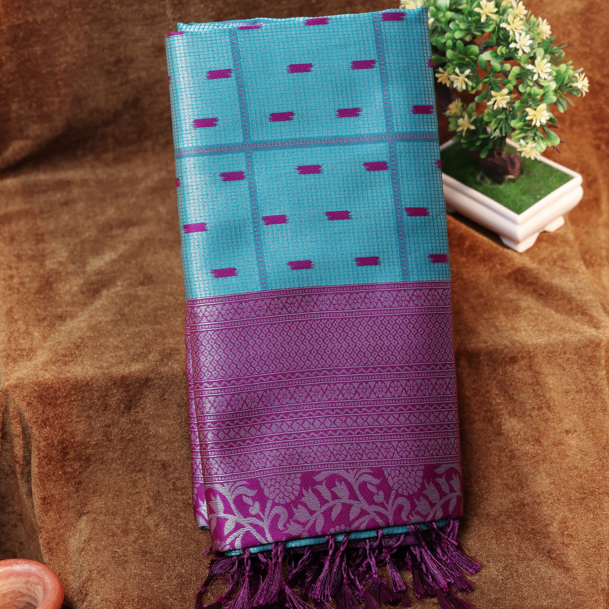Blue Color Lichi Silk Saree