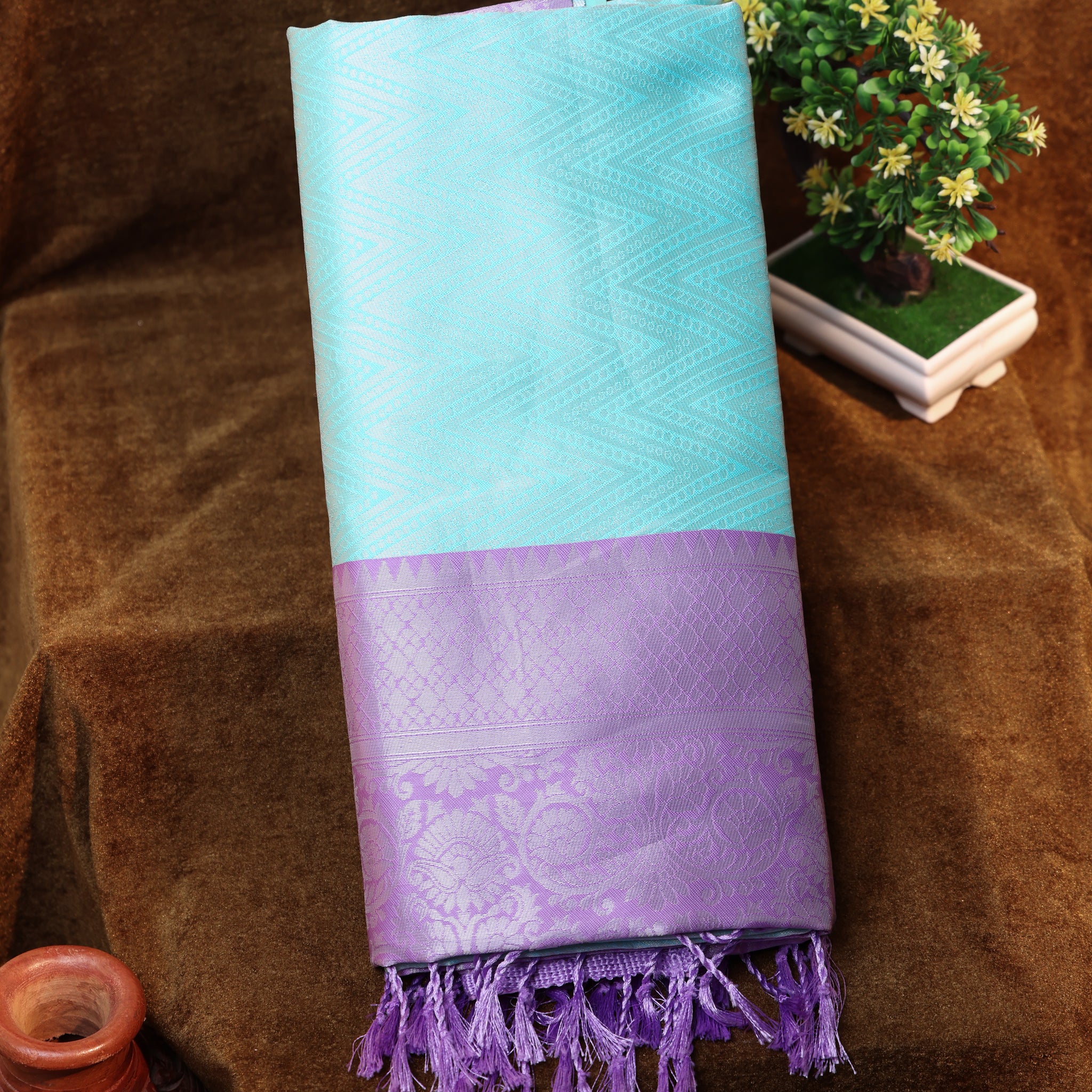 Sky Blue Color Lichi Silk Saree