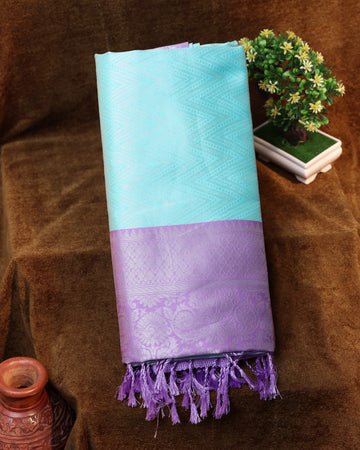 Sky Blue Color Lichi Silk Saree