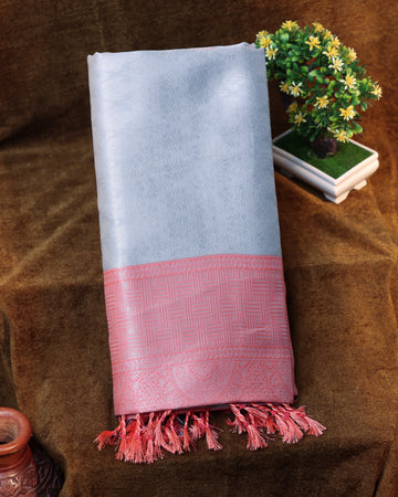 Grey Color Lichi Silk Saree