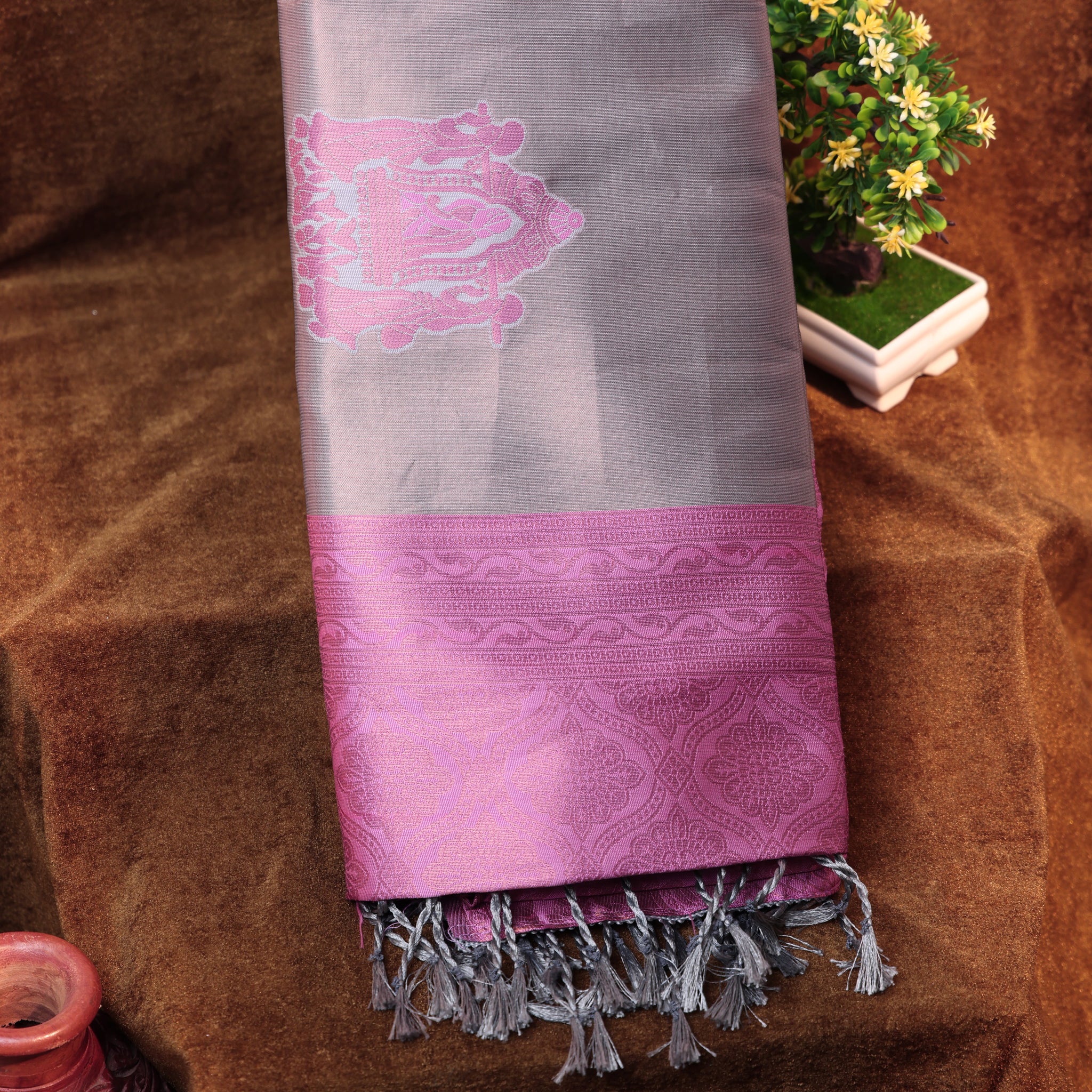 Copper Color Lichi Silk Saree