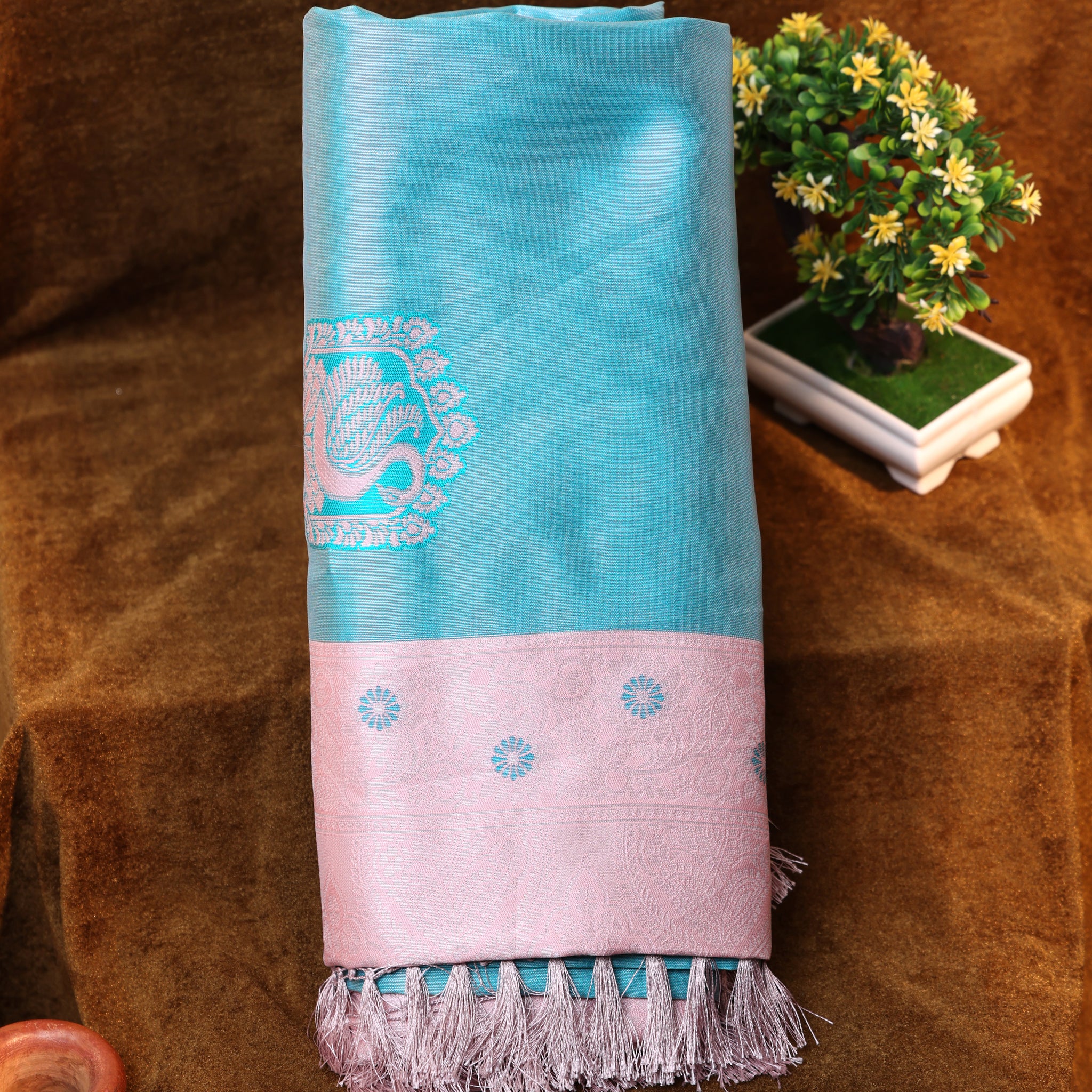 Blue Color Lichi Silk Saree