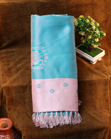Blue Color Lichi Silk Saree