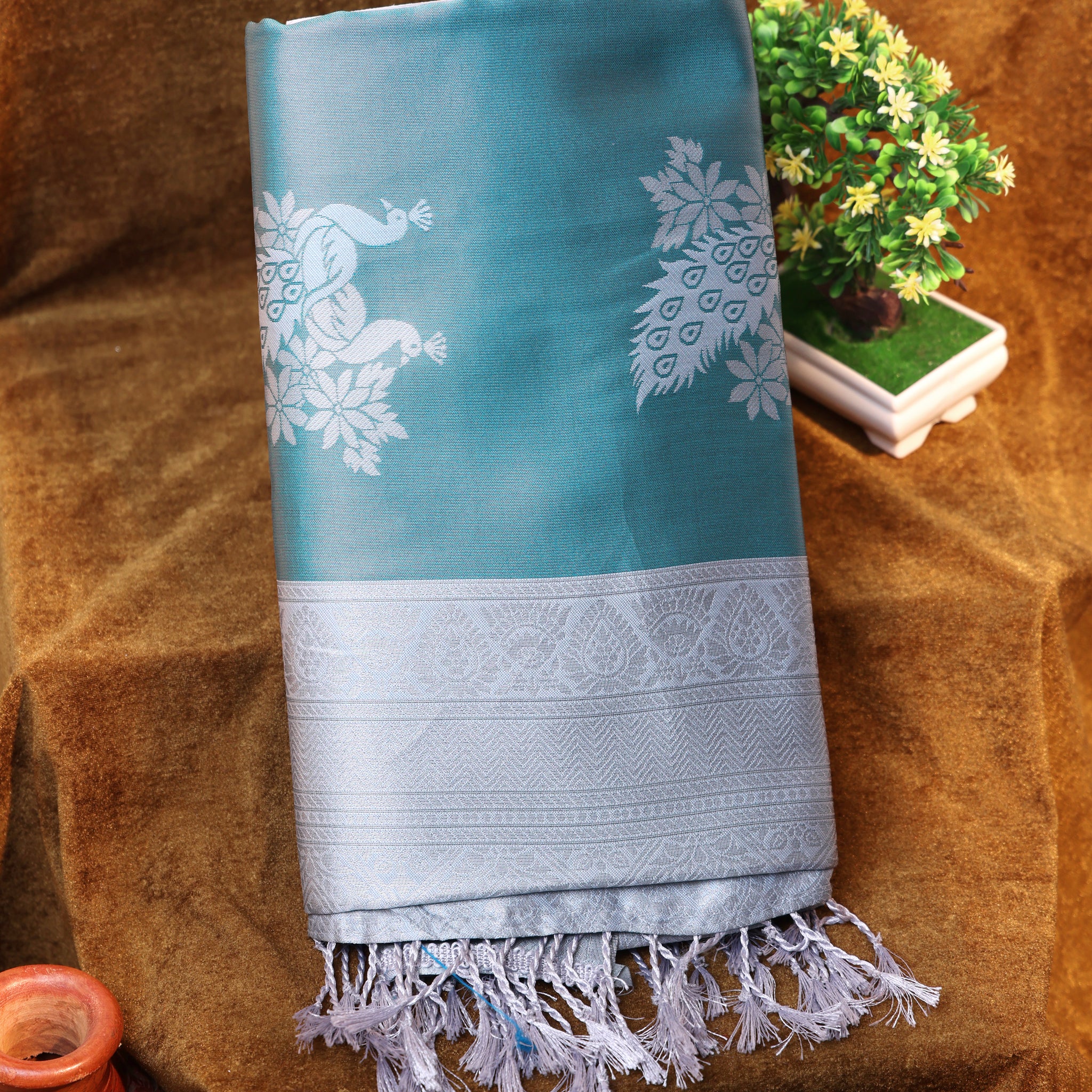 Blue Color Lichi Silk Saree