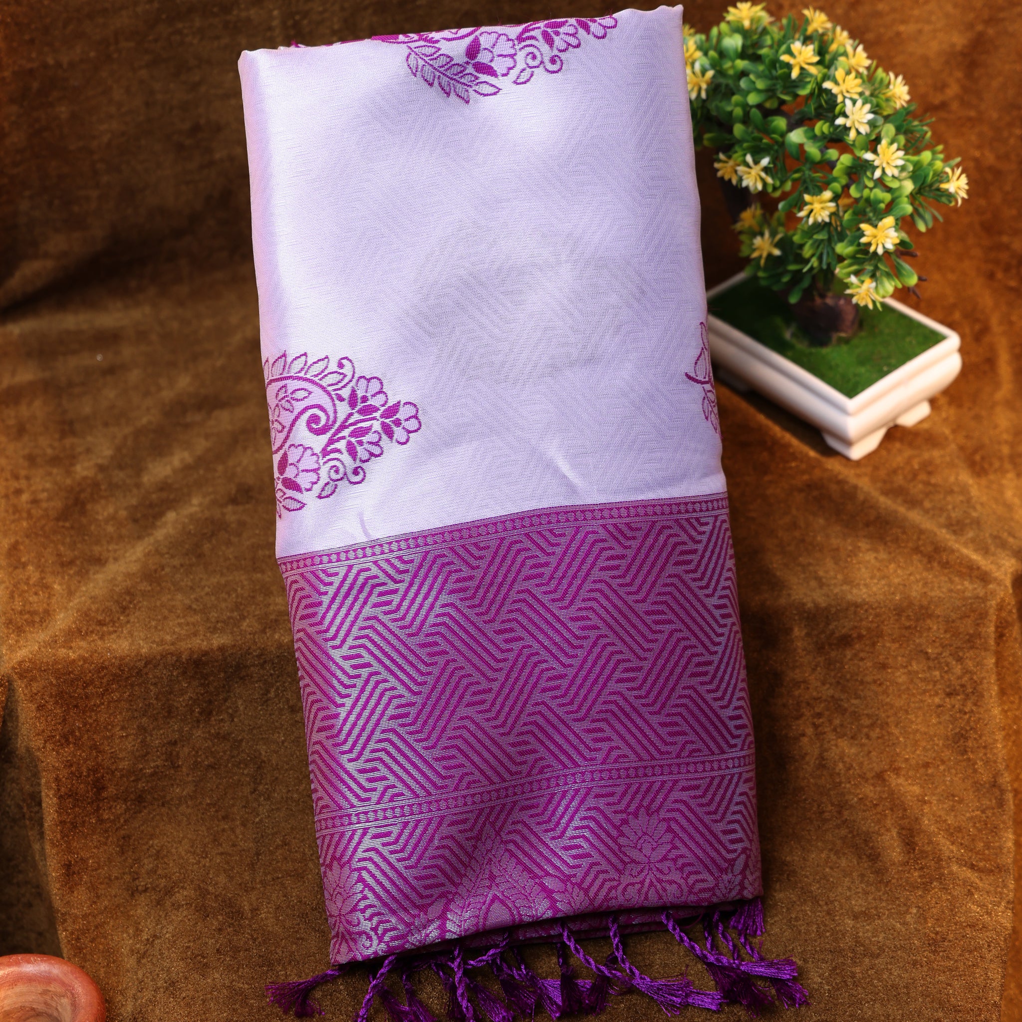 Lavender Color Lichi Silk Saree