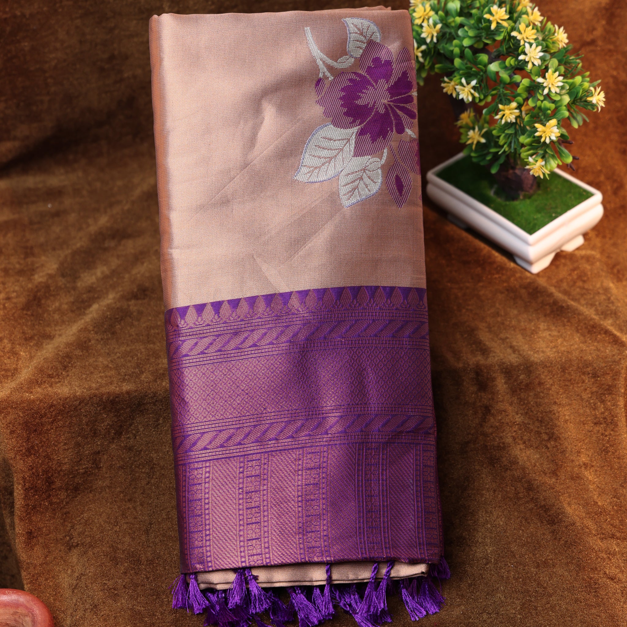 Copper Color Lichi Silk Saree