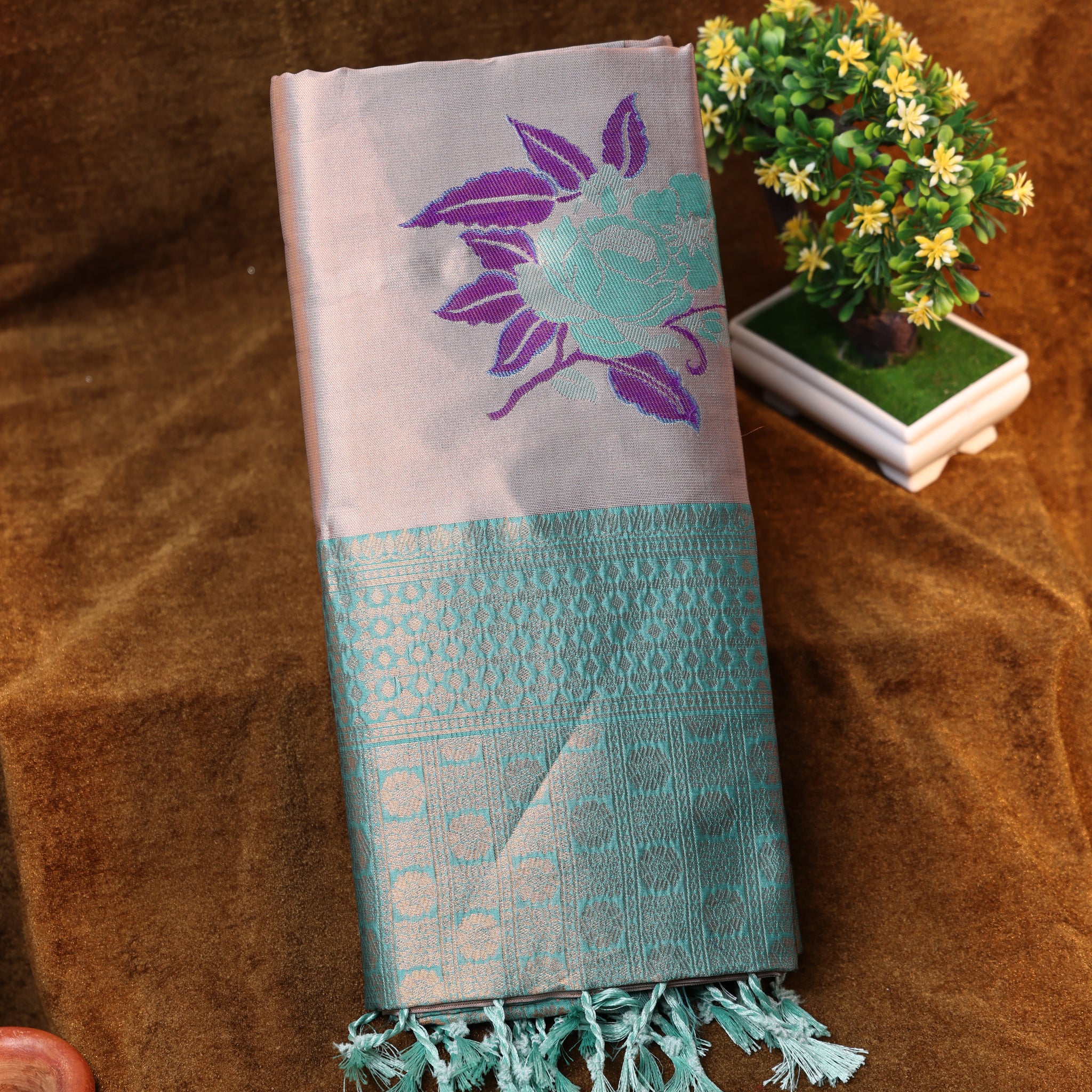 Copper Color Lichi Silk Saree