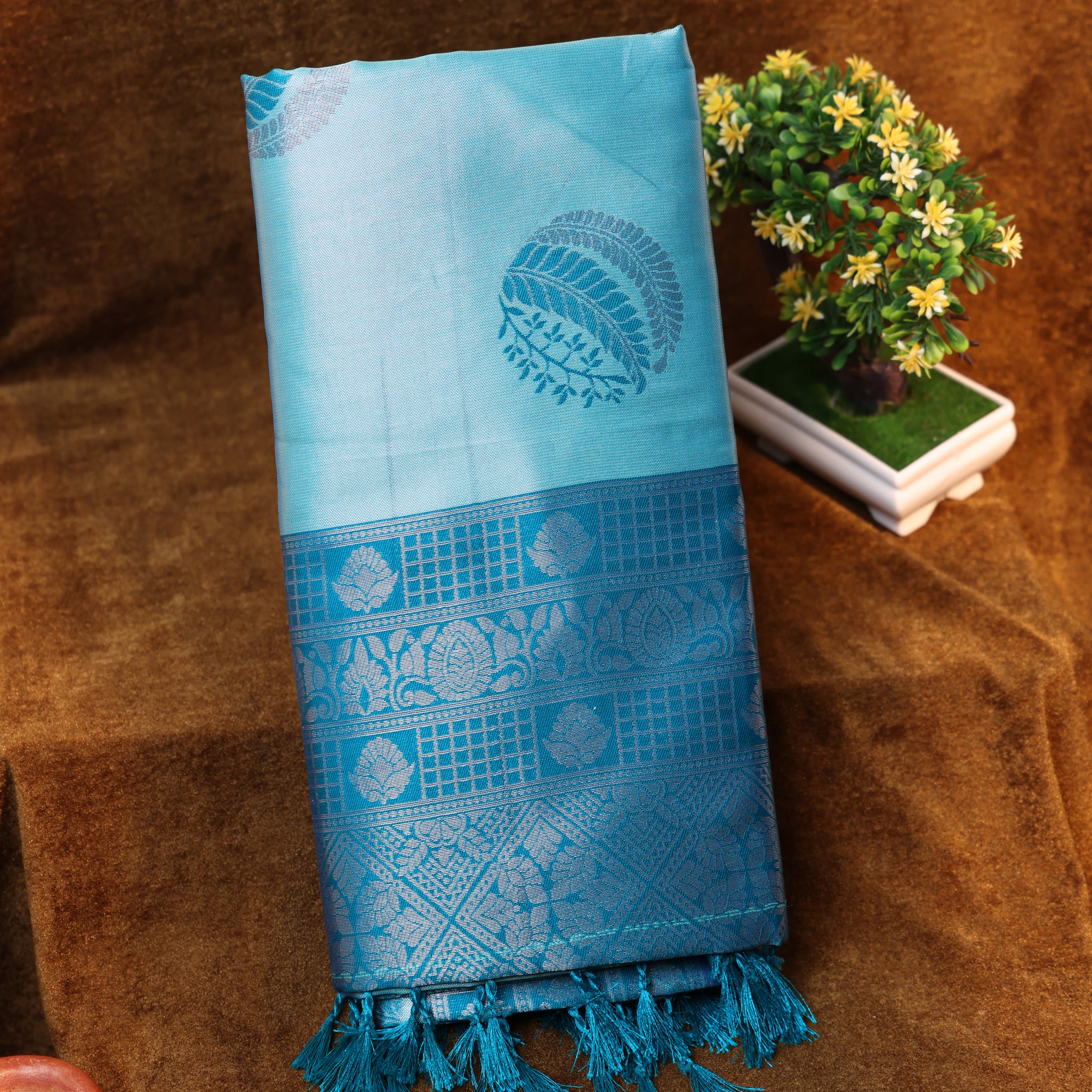 Light Blue Color Lichi Silk Saree