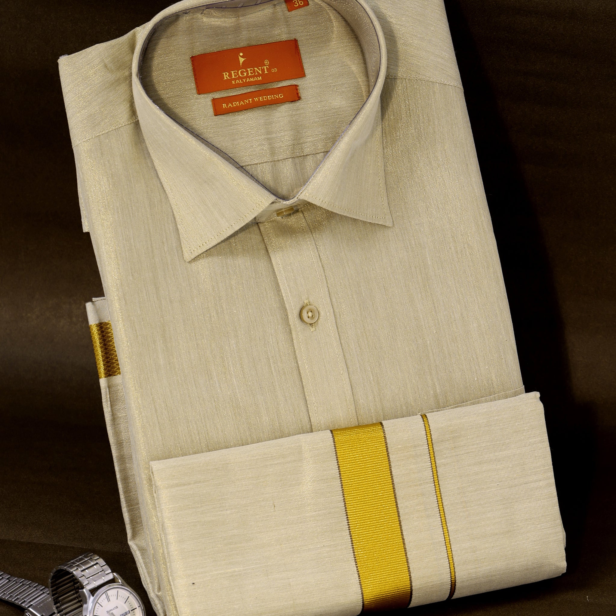 Men's Gold Color Traditional Regular Fit Shirt & Dhoti Set