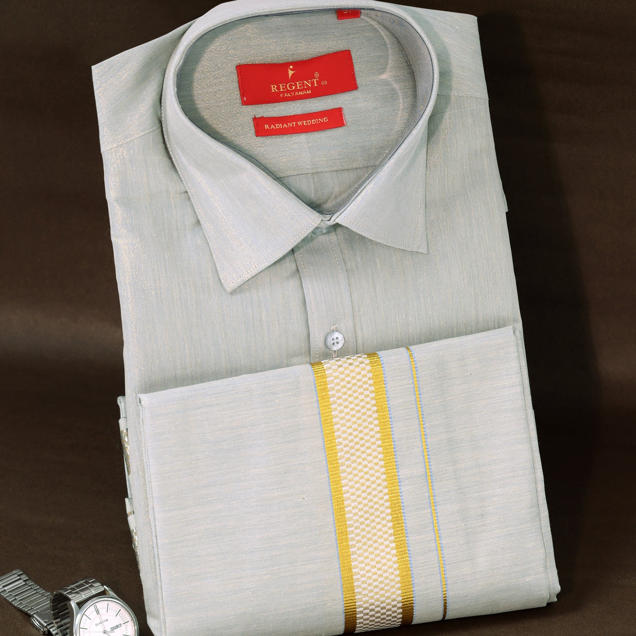 Men's Silver Color Traditional Regular Fit Shirt & Dhoti Set