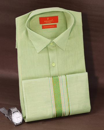 Men's Pista Green Color Traditional Regular Fit Shirt & Dhoti Set