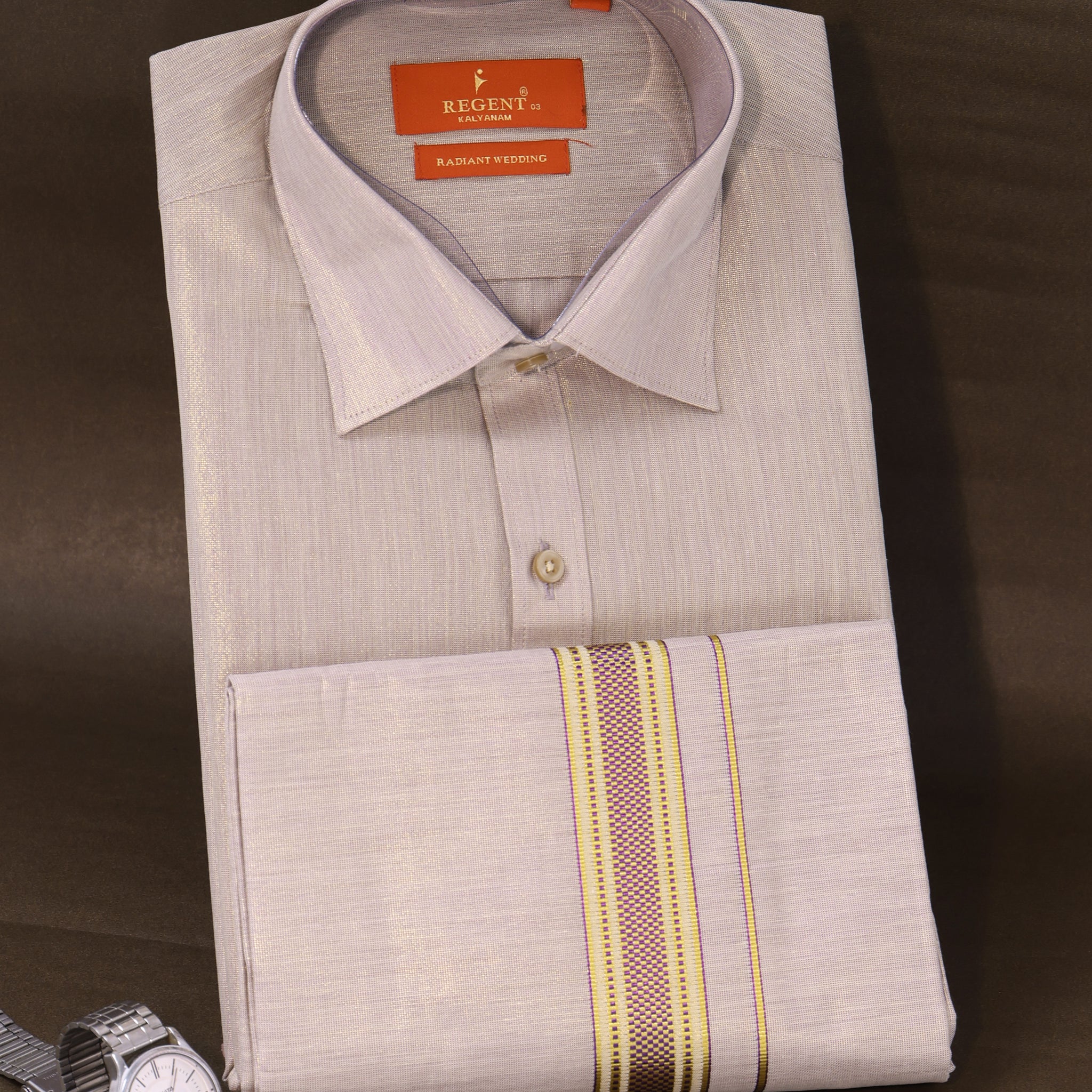 Men's Light Purple Color Traditional Regular Fit Shirt & Dhoti Set
