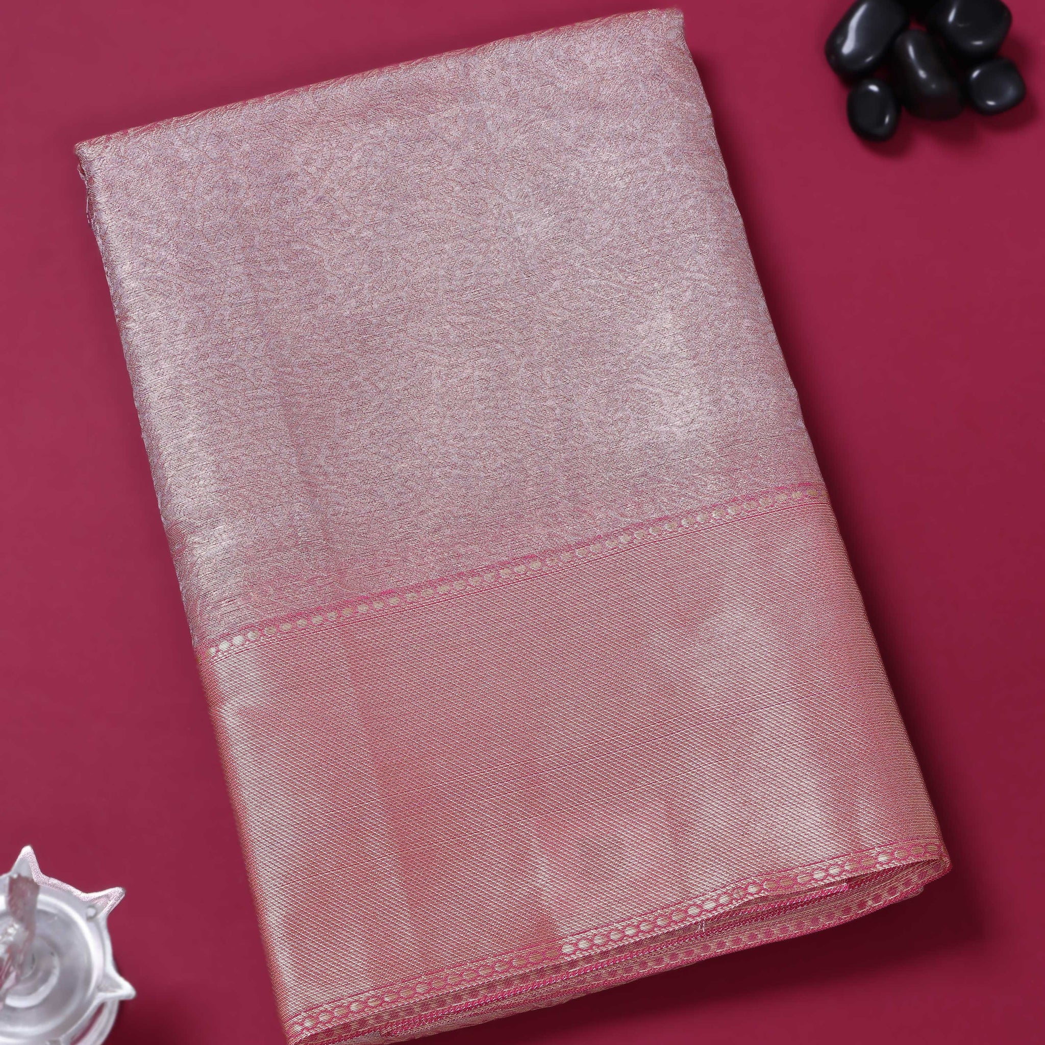 Ethnic Solid Tissue Saree - Pink