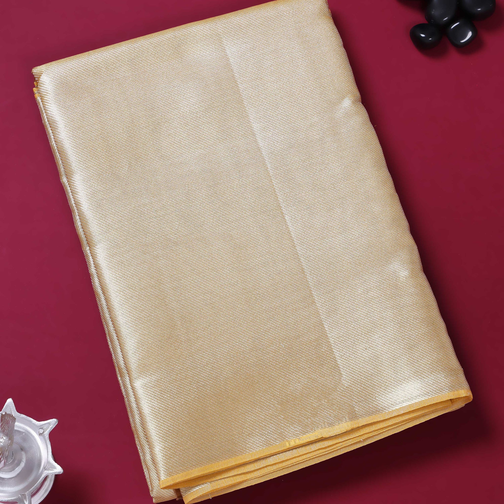 Ethnic Solid Tissue Saree - Beige