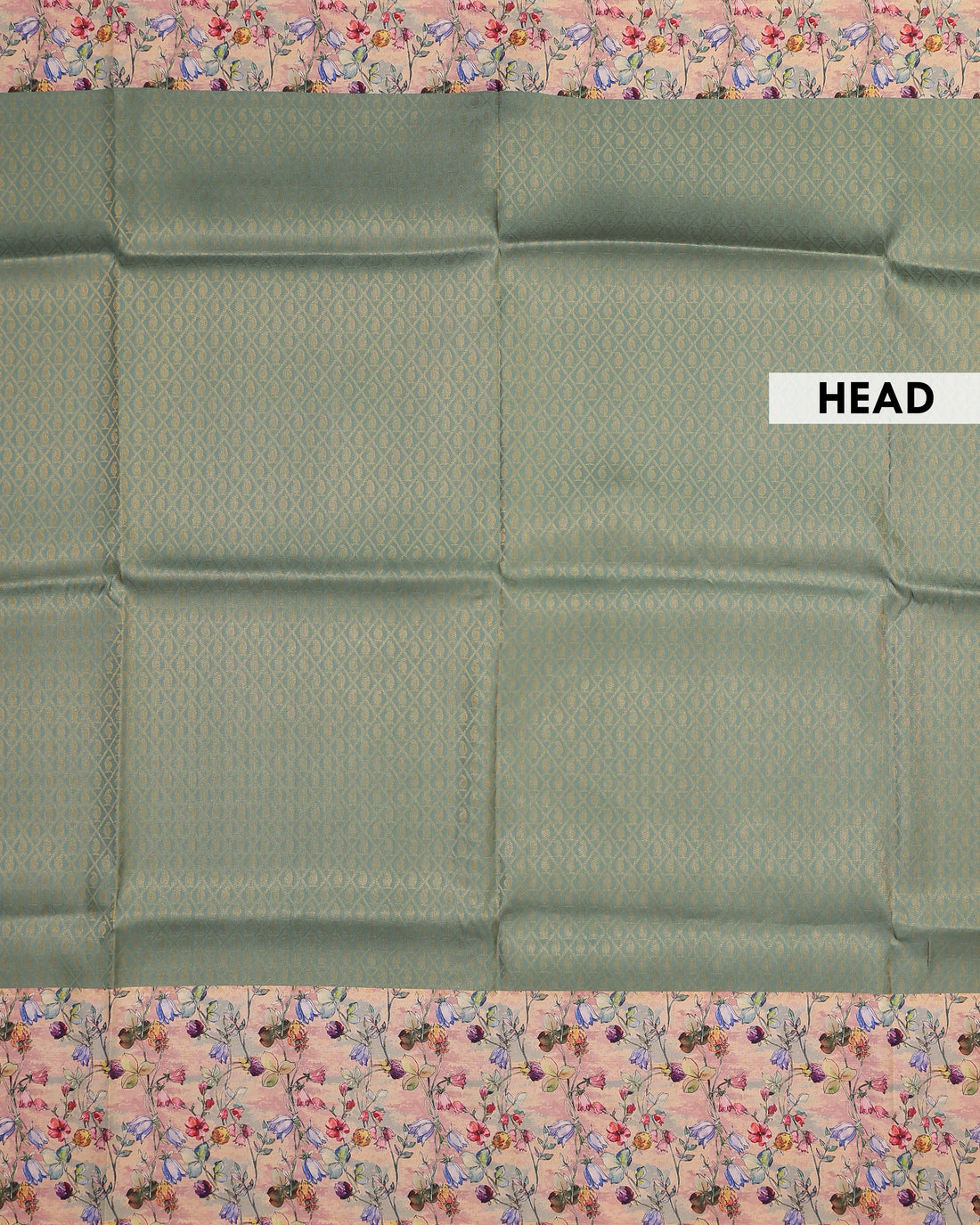 Solid Soft Silk Saree With Floral Printed Blouse - Green