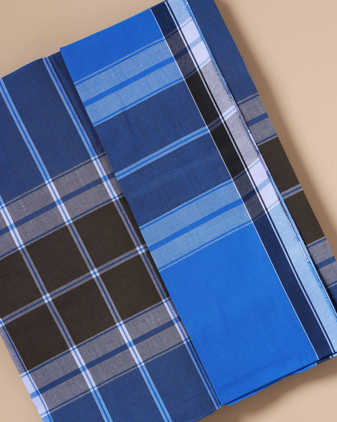 999 Brand Men's Premium Cotton Striped Lungi Stitched - Blue