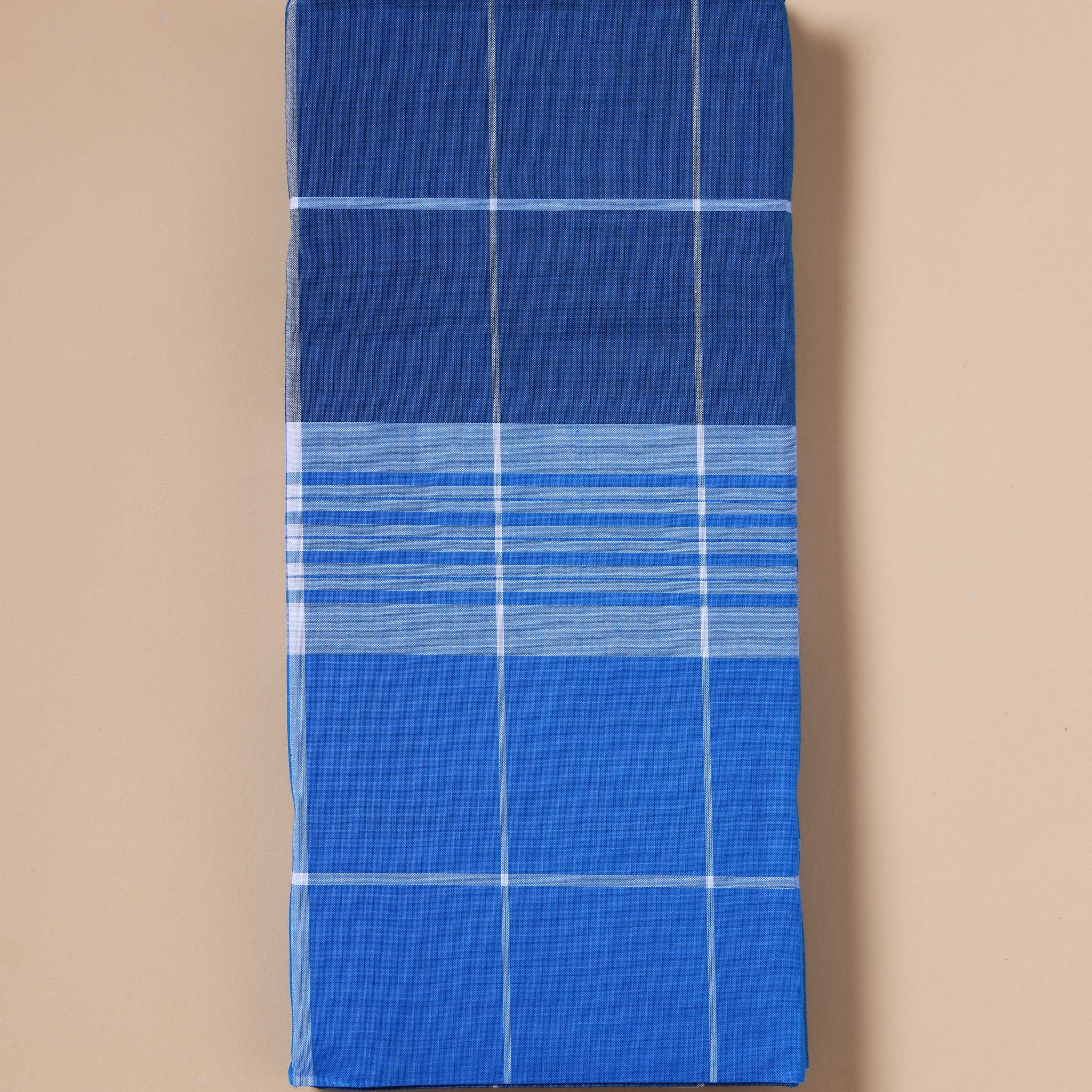 999 Brand Men's Premium Cotton Checked Lungi Stitched - Blue