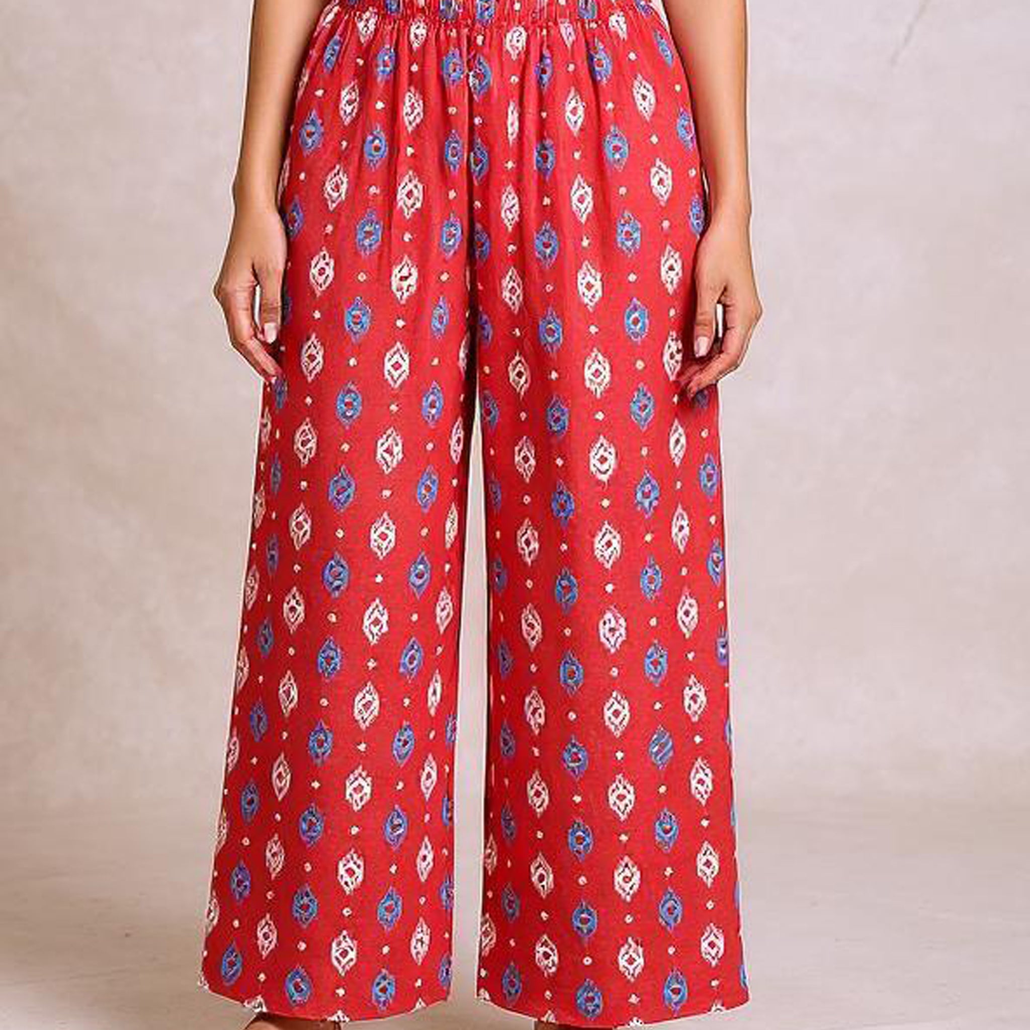 Ethnic Print Relaxed Fit Palazzo Pant - Red