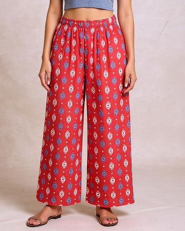 Ethnic Print Relaxed Fit Palazzo Pant - Red