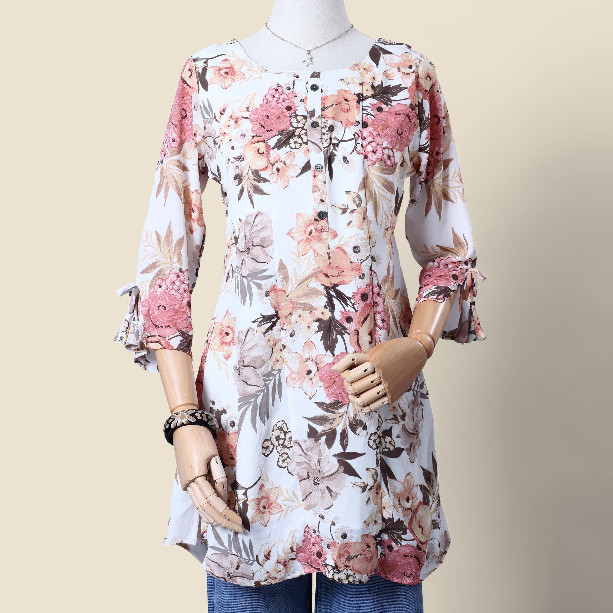 Designer White Floral Printed Women's Kurti