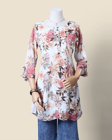 Designer White Floral Printed Women's Kurti