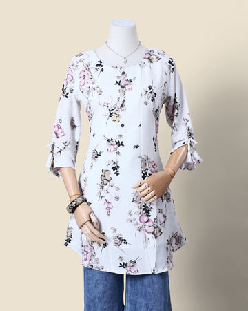 Designer White Floral Printed Women's Kurti