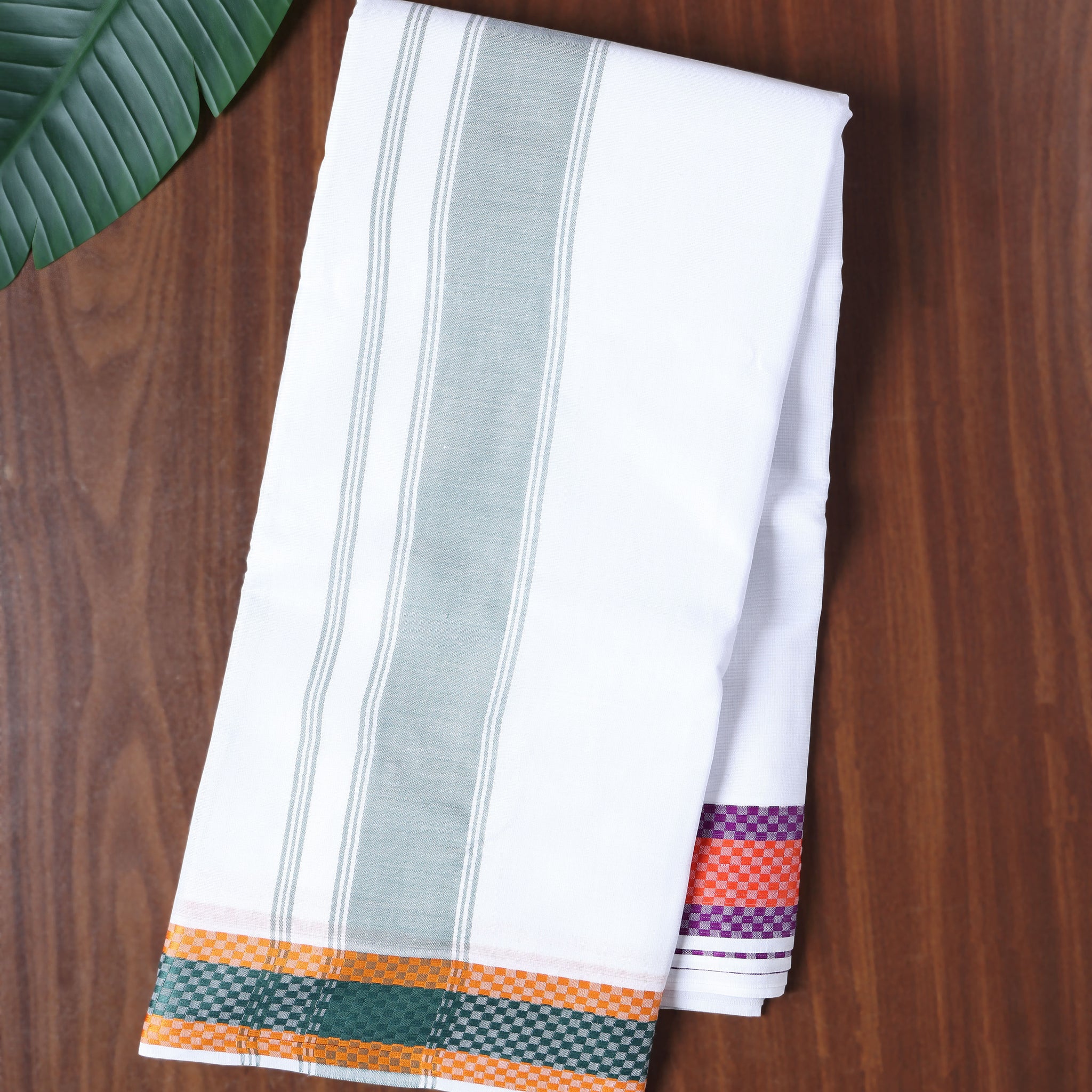 Men’s Cotton Dhoti with Contrast Zari Border - White