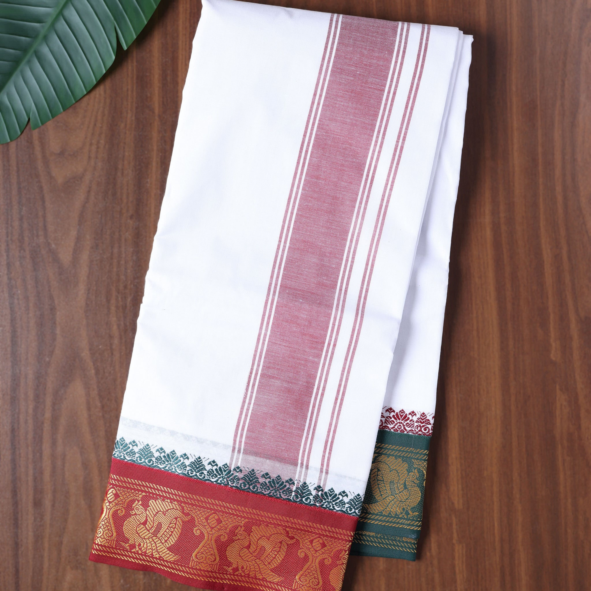 Men’s Cotton Dhoti with Contrast Zari Border - White
