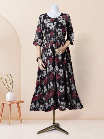 Designer Black Floral Printed Women's Kurti