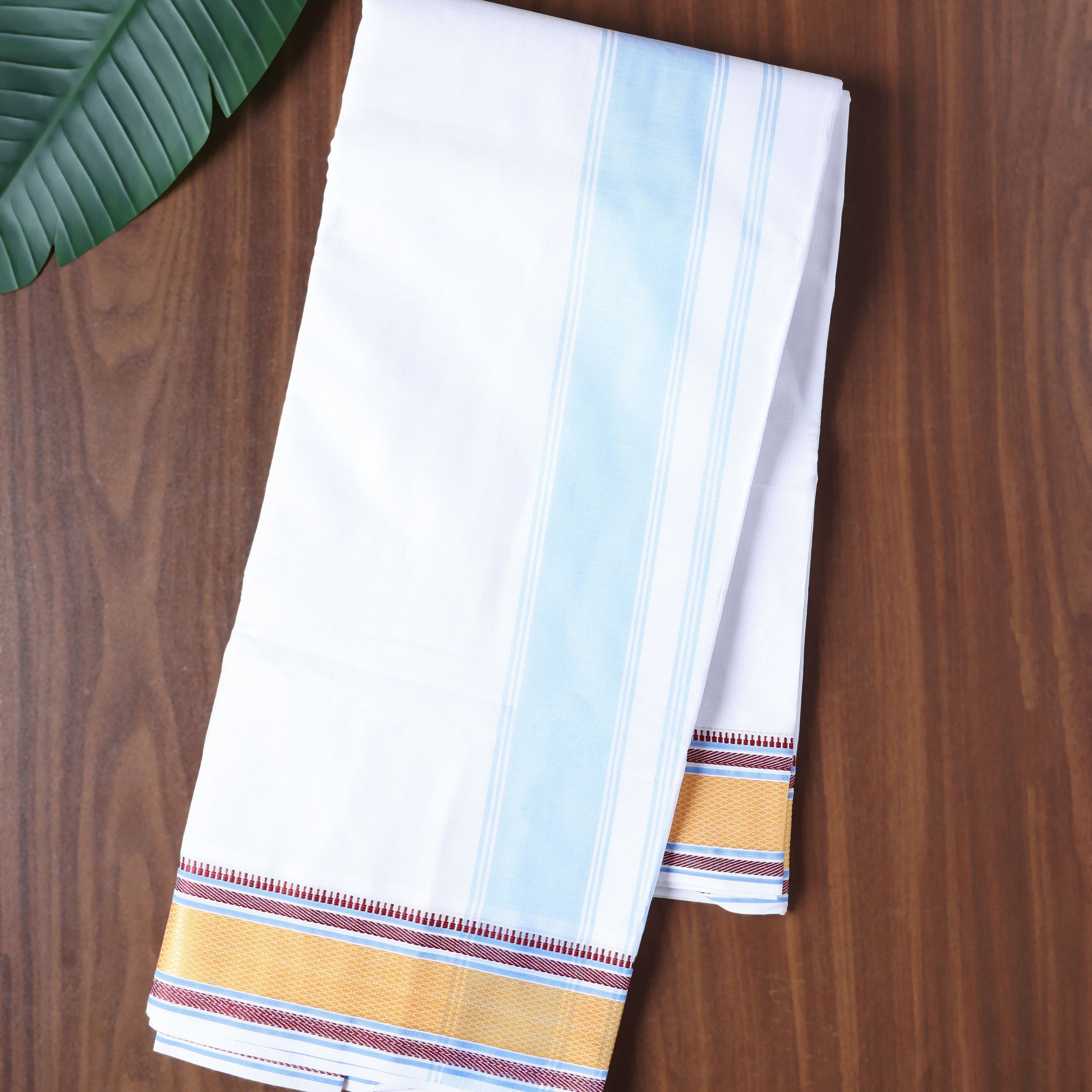 Men’s Cotton Dhoti with Contrast Zari Border - White