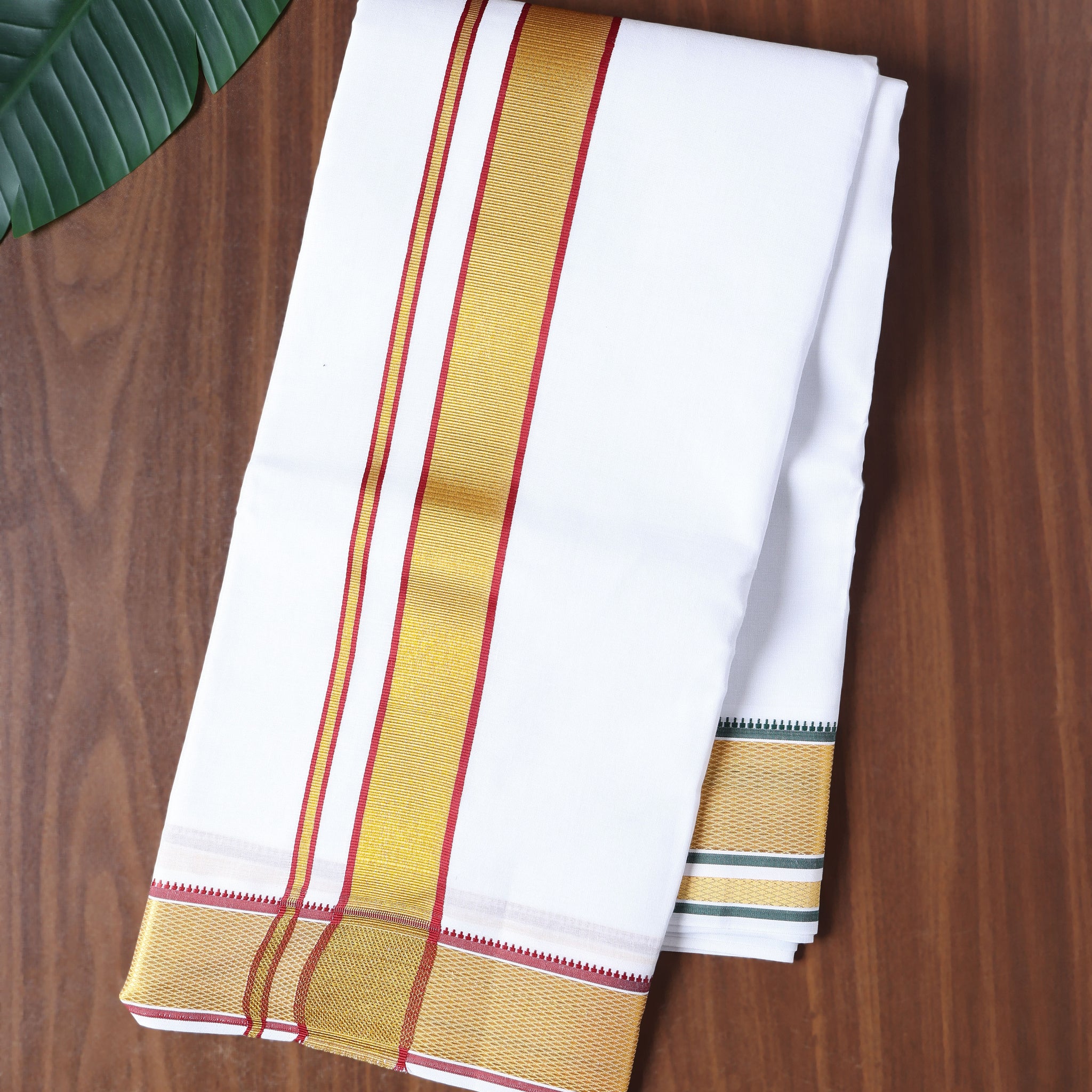 Men’s Cotton Dhoti with Contrast Zari Border - White
