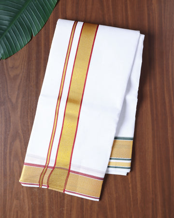 Men’s Cotton Dhoti with Contrast Zari Border - White