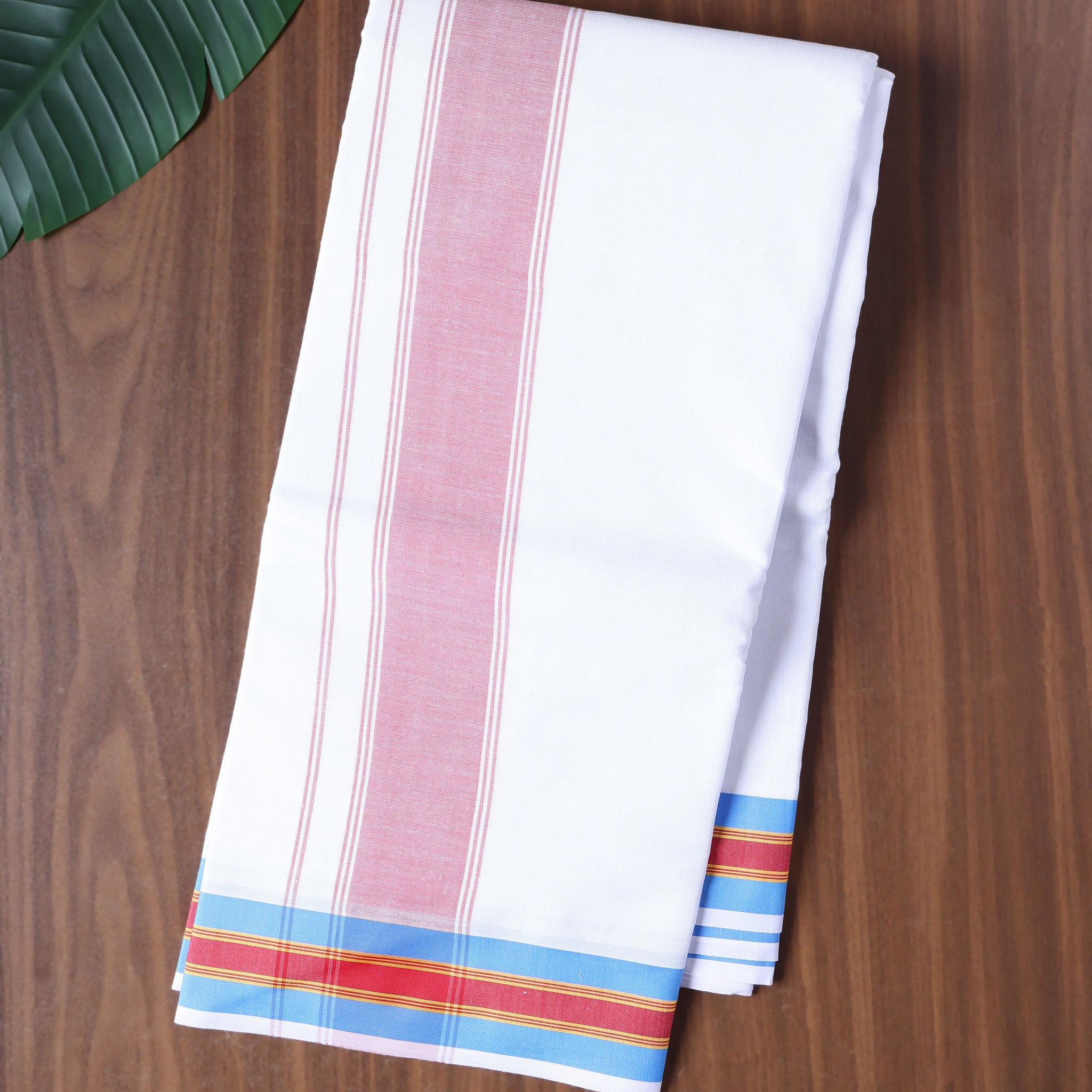 Men’s Cotton Dhoti with Contrast Zari Border - White