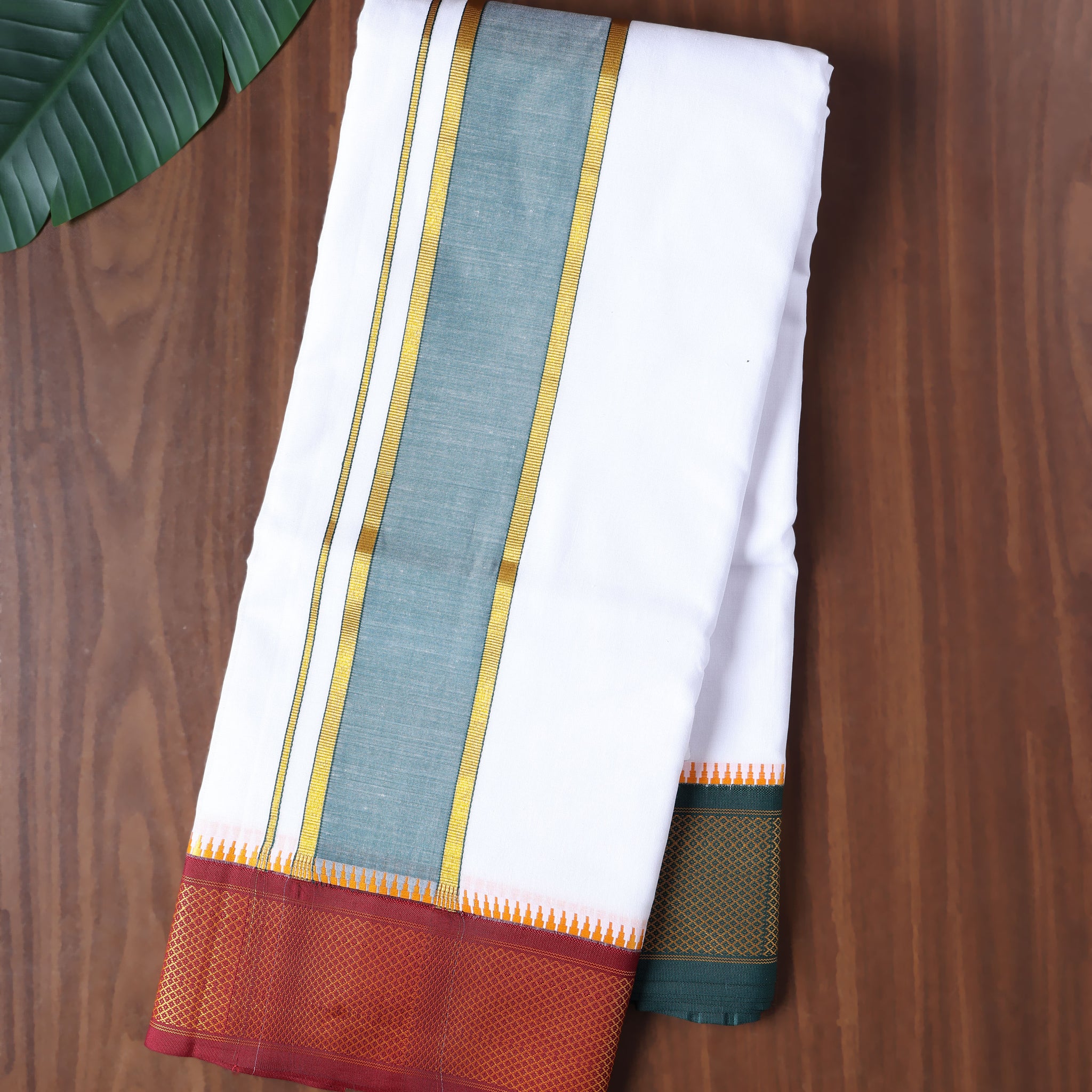 Men’s Cotton Dhoti with Contrast Zari Border - White