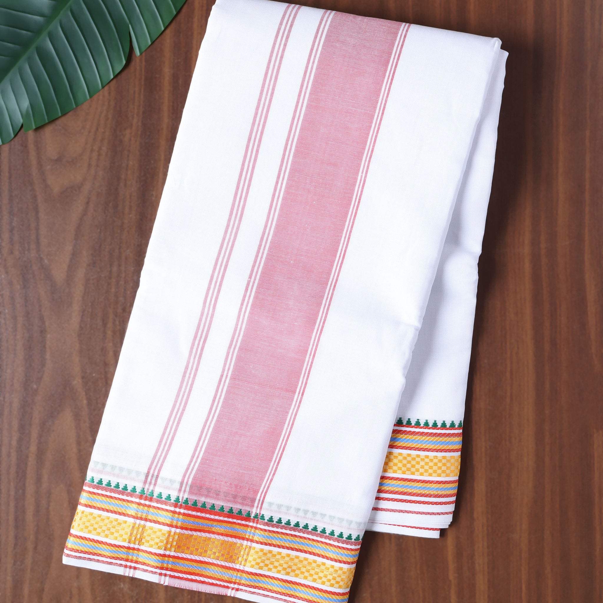Men’s Cotton Dhoti with Contrast Zari Border - White