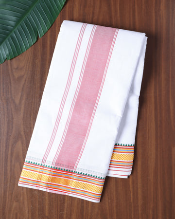 Men’s Cotton Dhoti with Contrast Zari Border - White