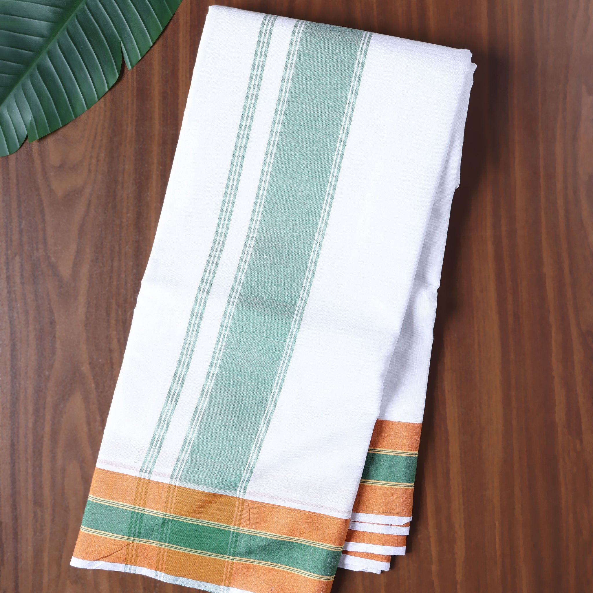 Men’s Cotton Dhoti with Contrast Zari Border - White